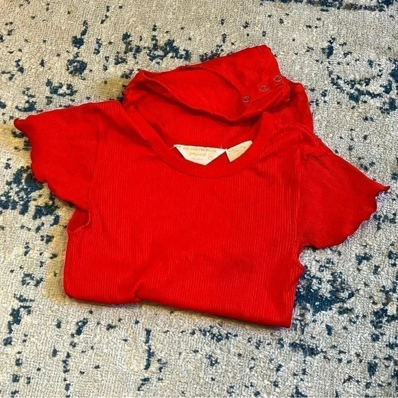 Vintage Red Bodysuit petal sleeve detail ribbed size Medium - Picture 5 of 5